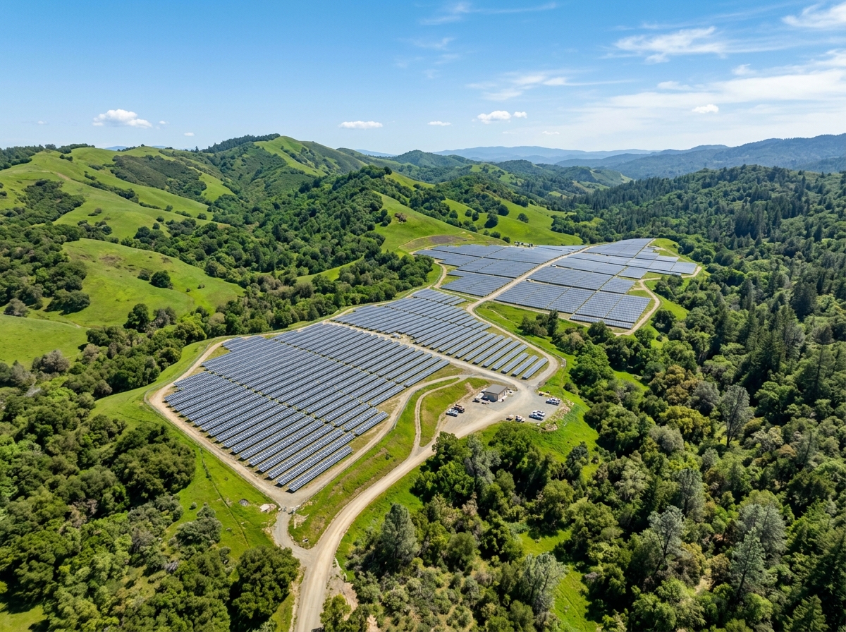 Green sprout growing with solar panels background